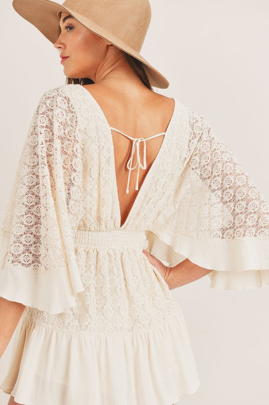 Solis Ivory Crochet Knit Mini Dress