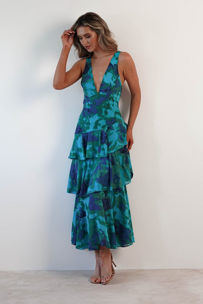 Alba Floral Print Maxi Dress | Green Print - Isla Secrets