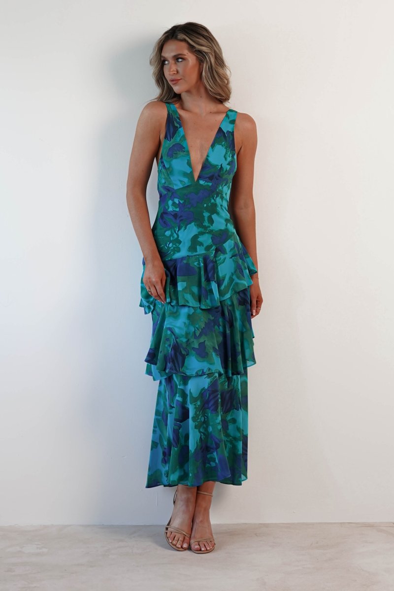 Alba Floral Print Maxi Dress | Green Print - Isla Secrets
