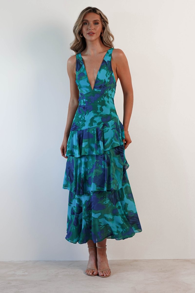 Alba Floral Print Maxi Dress | Green Print - Isla Secrets