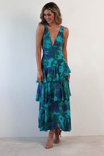 Alba Floral Print Maxi Dress | Green Print - Isla Secrets