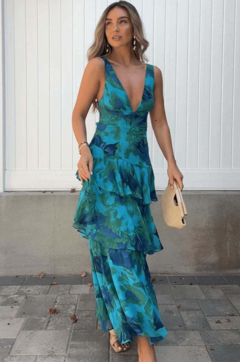 Alba Floral Print Maxi Dress | Green Print - Isla Secrets